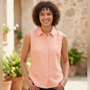 Ophelia Roe Sleeveless Button-Front Blouse in Peach
